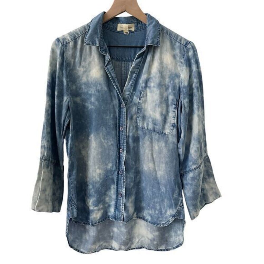 Anthropologie Cloth & Stone‎ Blue White Tencel Tie Dyed Button Up Shirt Size S